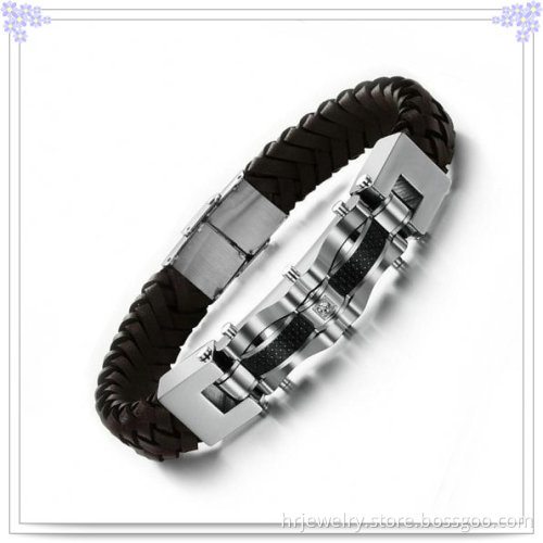 Fashion Jewelry Stainless Steel Bracelet Leather Bracelet (HR6123)